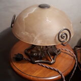 Mushroom lamp wrought iron marbled glass paste