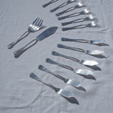 Fish service and its 6 silver-plated cutlery, crossed ribbon model