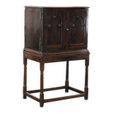 Unique antique English cabinet on stand made of oak from the 17th century