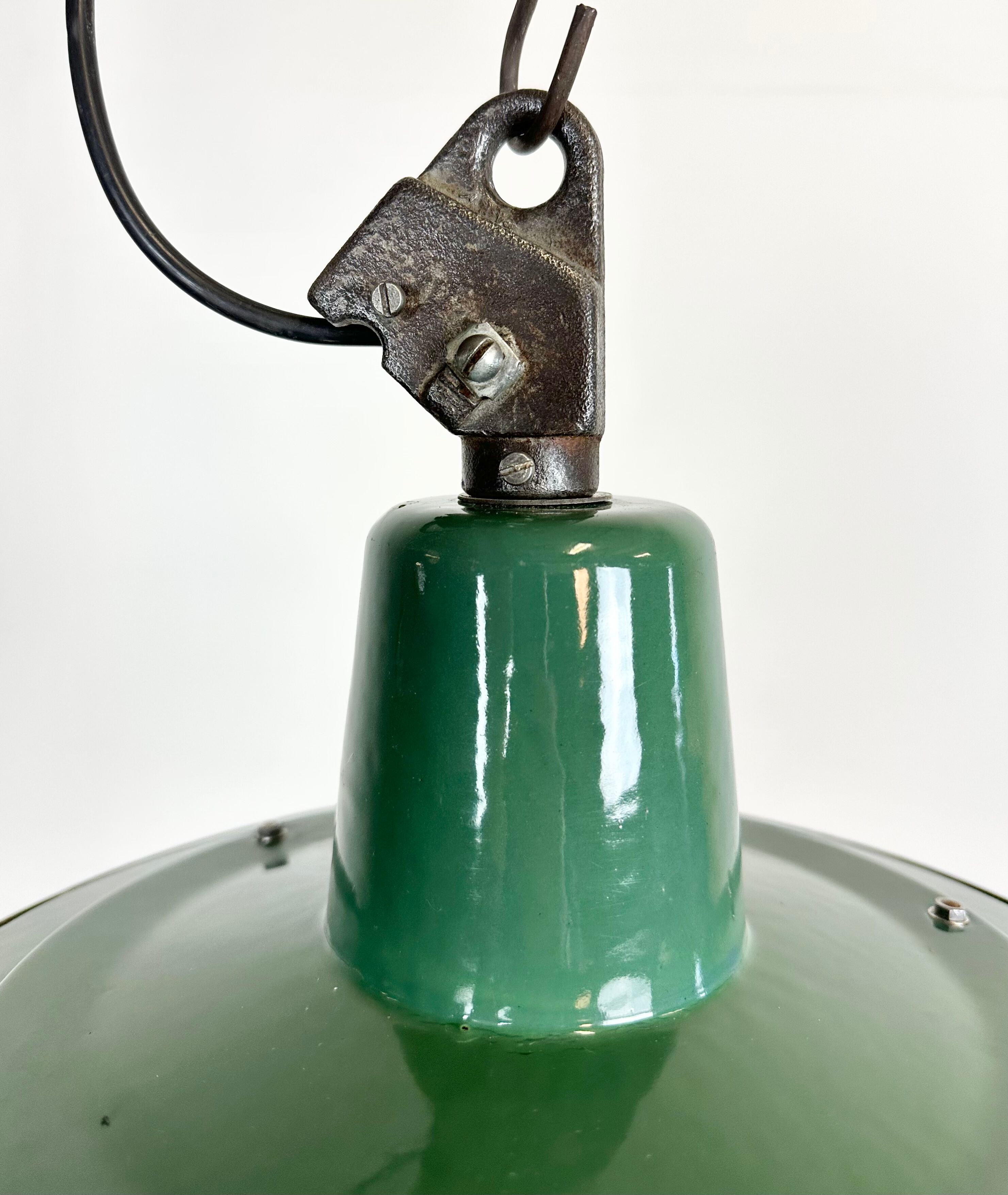Green Enamel and Cast Iron Industrial Cage Pendant Light, 1960s