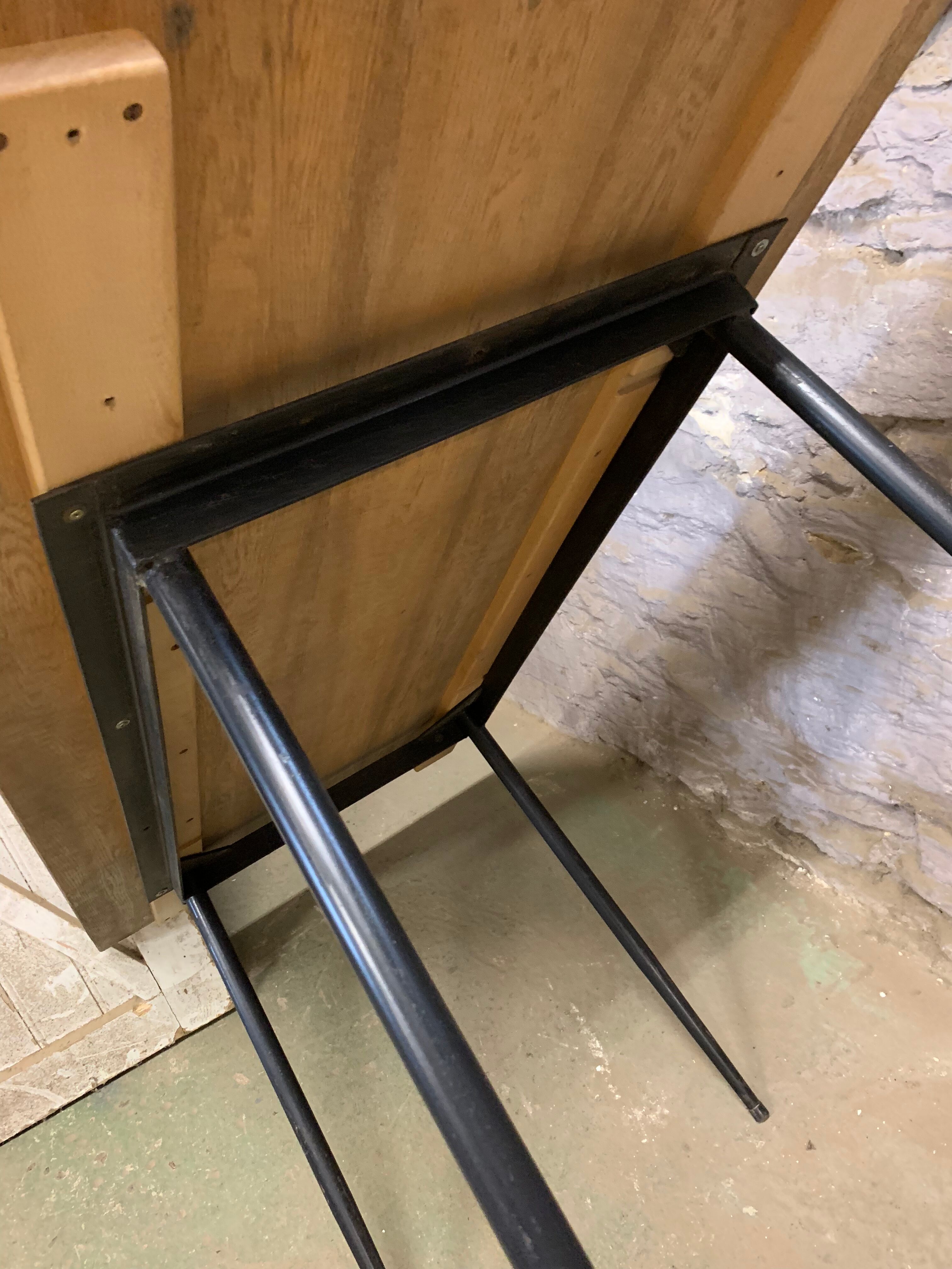 Vintage table oak and metal feet compass