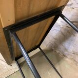 Vintage table oak and metal feet compass