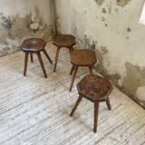 Pine stools with curved seat from the 50s