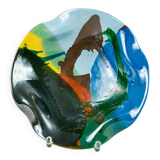 Multicolore glazed ceramic bowl, XL size, signed, Spanish mid-century design (60s-70s) ideal fruit centerpiece