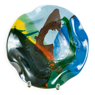 Multicolore glazed ceramic bowl, XL size, signed, Spanish mid-century design (60s-70s) ideal fruit centerpiece