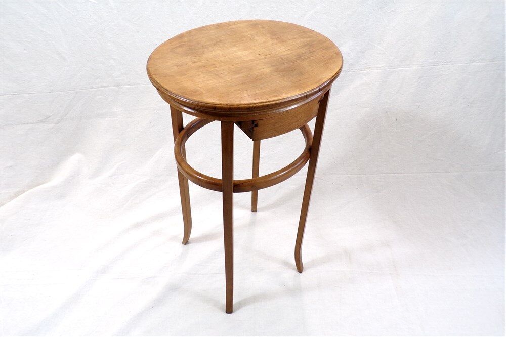 Pedestal table with vintage wooden drawer
