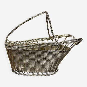 Bottle holder basket braided silver thread