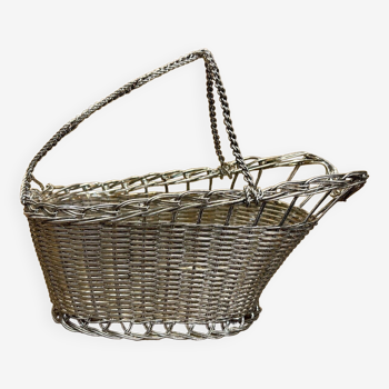 Porte bouteille panier fil argenté tressé