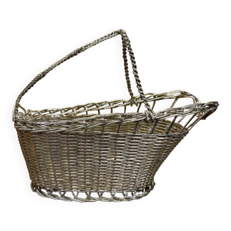 Porte bouteille panier fil argenté tressé