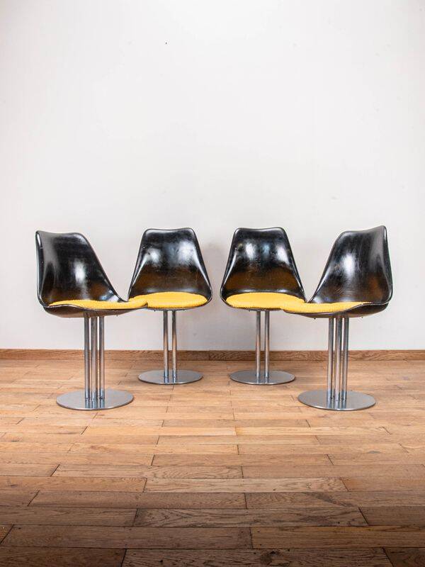 Set of black and yellow tulip chairs