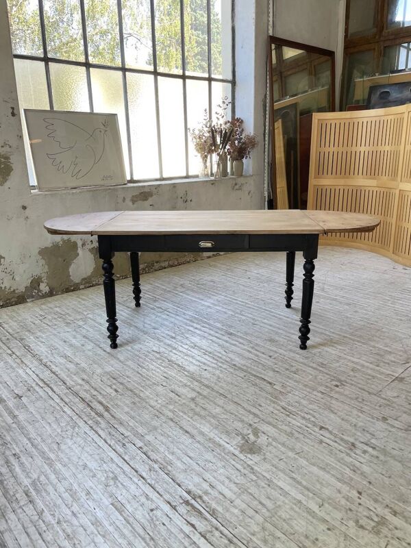 Table de ferme en pin ovale avec allonges 2m