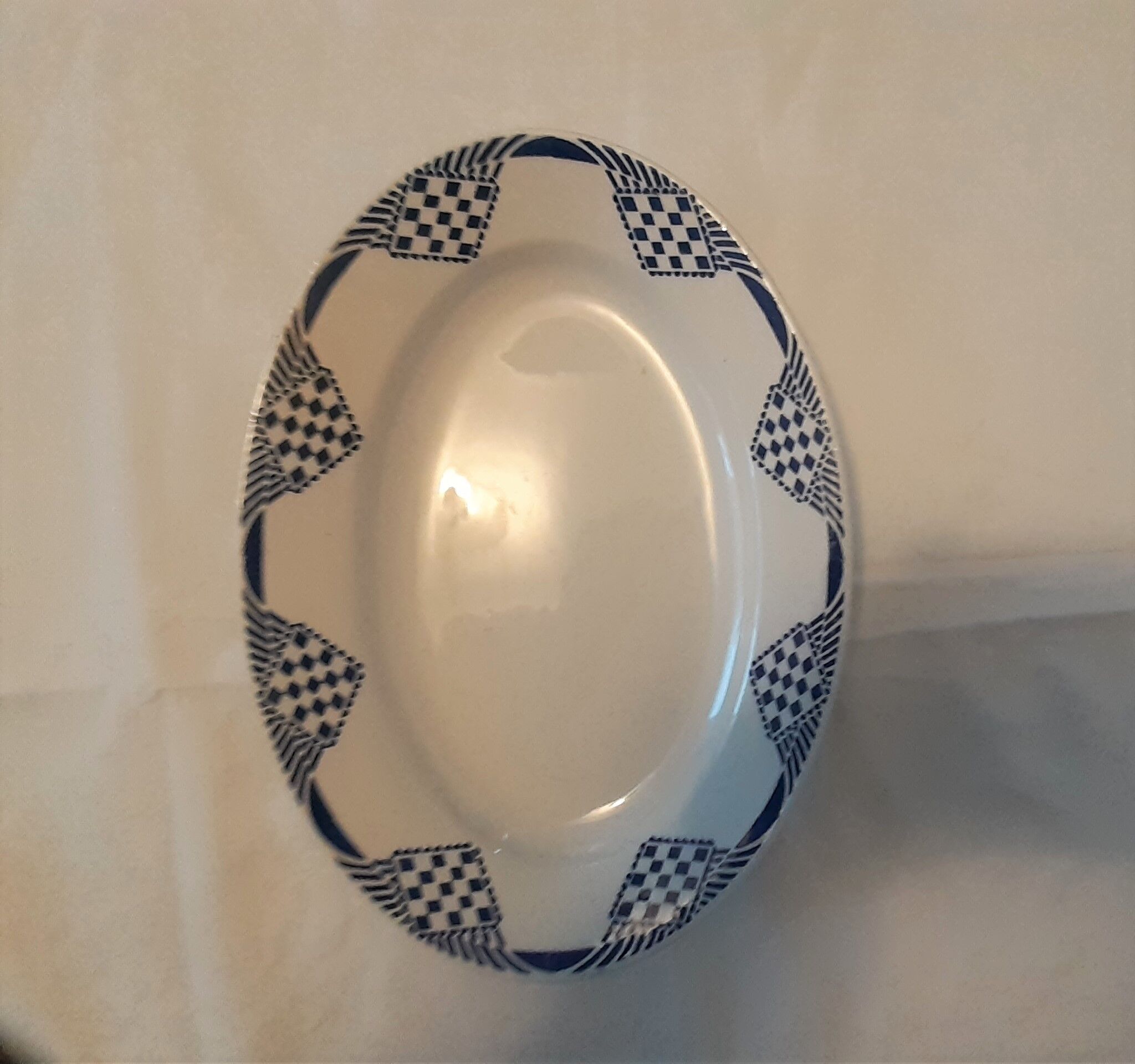 Oval flat faience old Orchies Moulin des Loups decoration PANTIN Blue Iron Earth