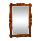 Large 59" Biedermeier Carved & Scalloped Cherry Wood Wall Mirror, Vienna, ca. 1850
