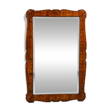 Large 59" Biedermeier Carved & Scalloped Cherry Wood Wall Mirror, Vienna, ca. 1850