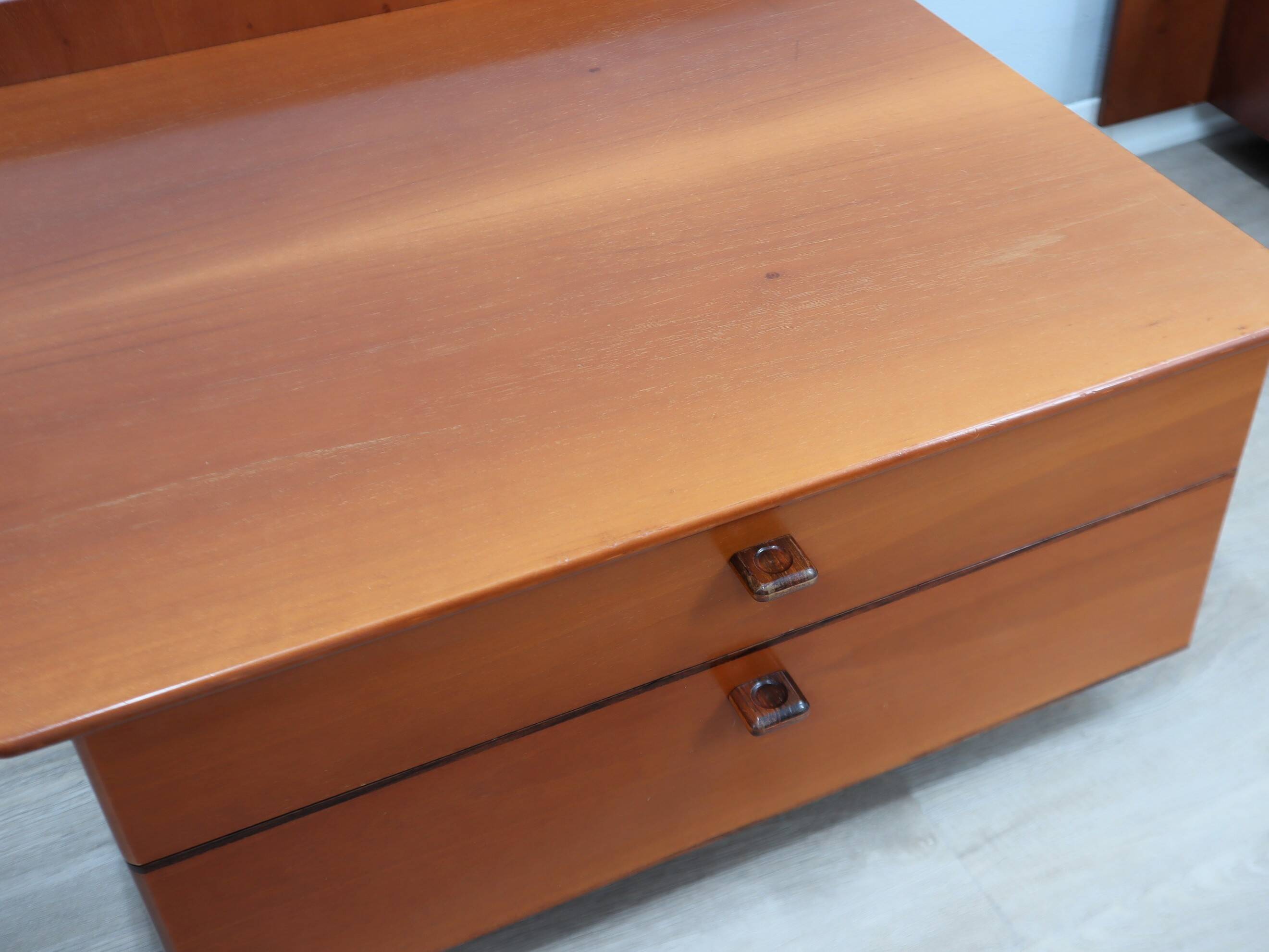 Pair of Stildomus walnut bedside tables with wheels 1970s