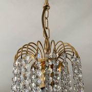 Small vintage brass chandelier with crystal droplets