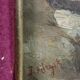 Antique 19th century wood panel, signed oil painting, popular scene