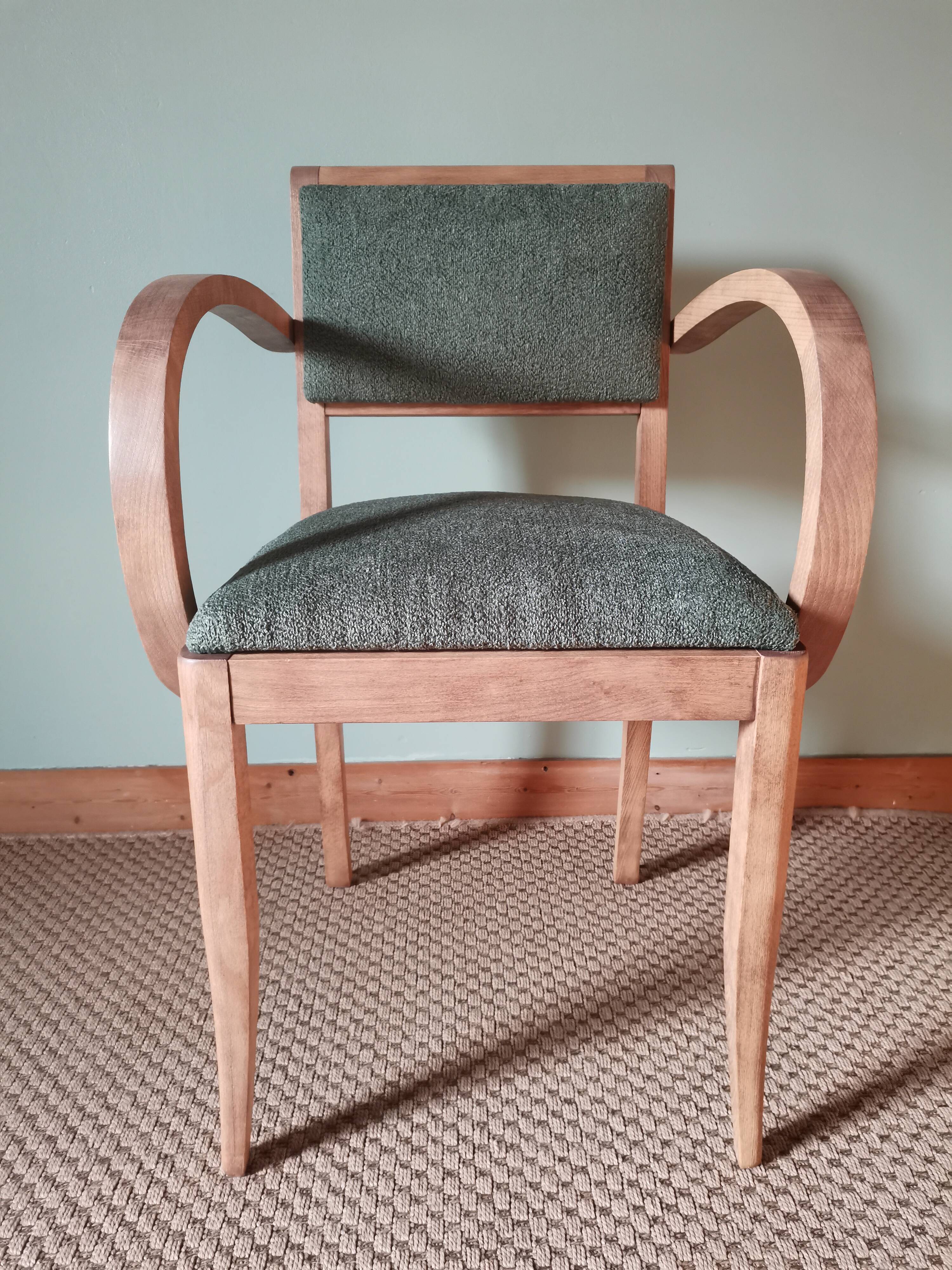 Fauteuil bridge art deco bouclette verte