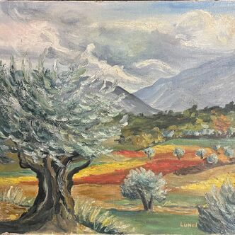 Tableau HST "Olive Trees" South of France signed Lunel