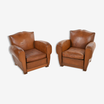 Pair of club moustache armchairs