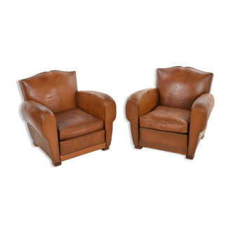 Pair of club moustache armchairs