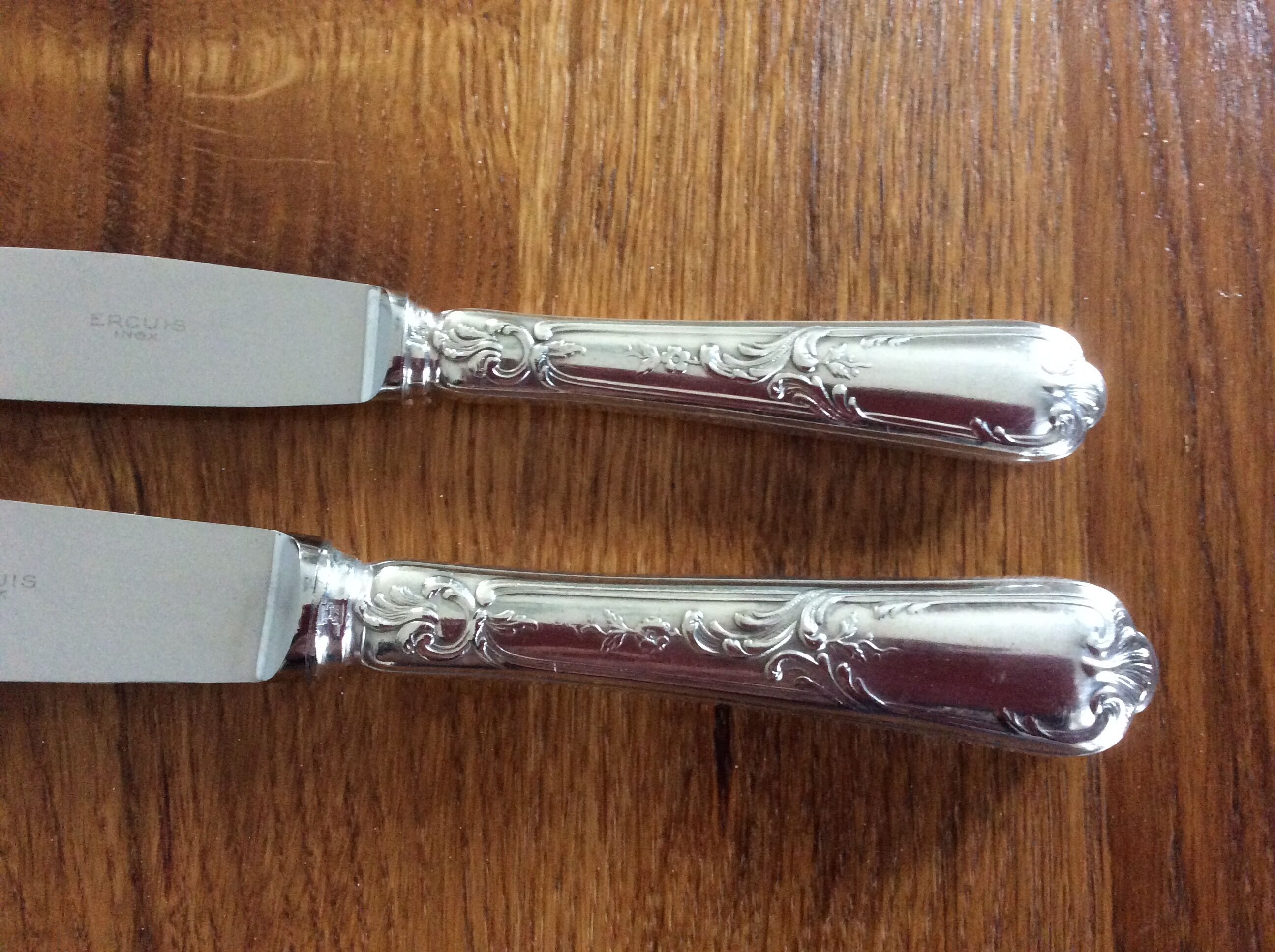 Lot of 6 large knives and 6 small silver metal ercuis
