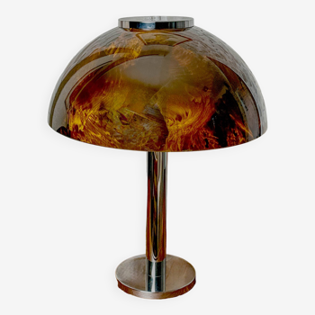 Mushroom table lamp with chrome base and acrylic shade from beisl leuchte, 1970