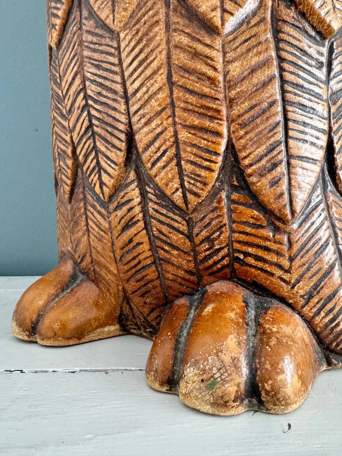 Vintage carved wooden umbrella stand
