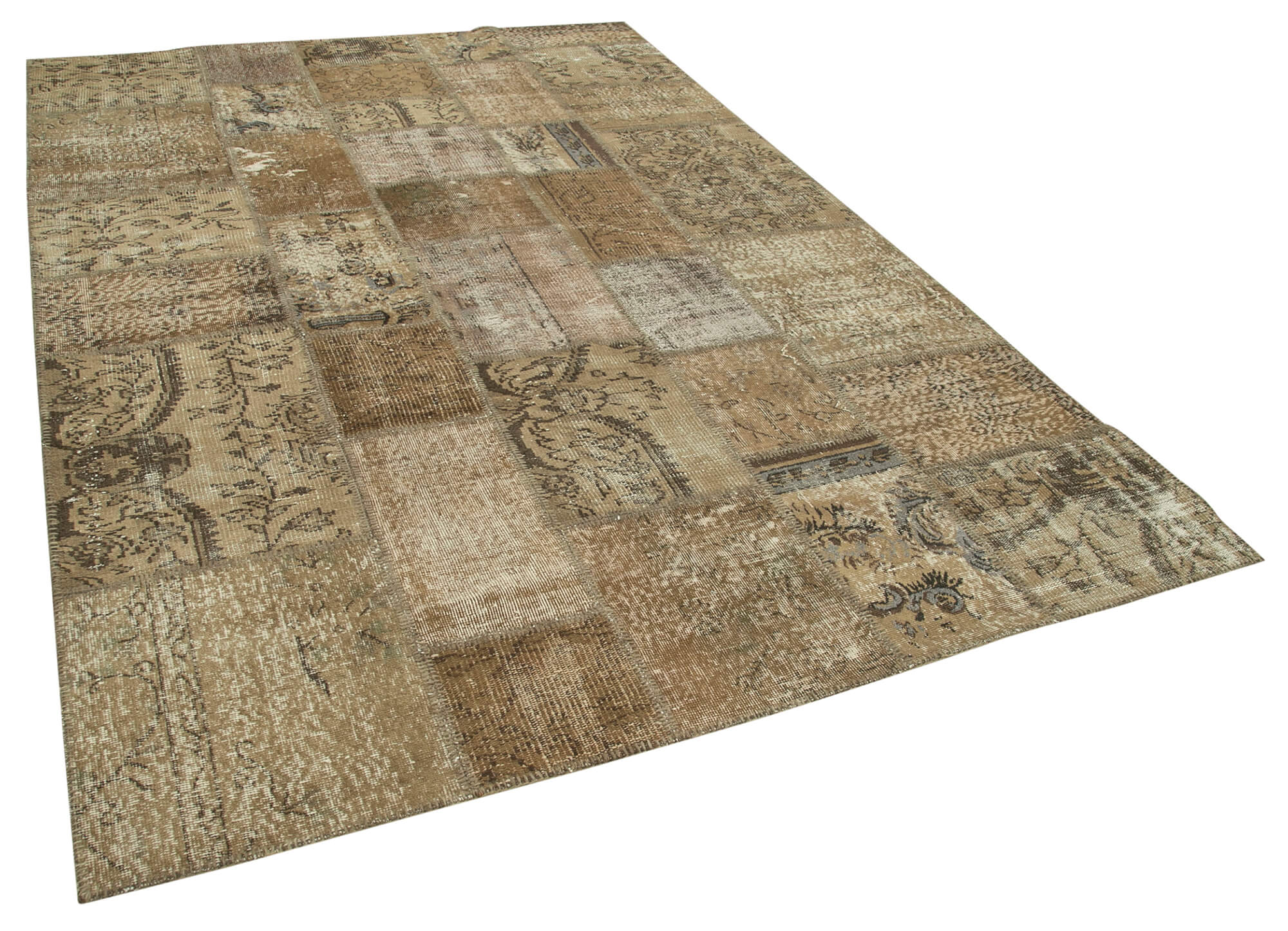 Tapis oriental contemporain fait à la main 201 cm x 301 cm marron patchwork tapis
