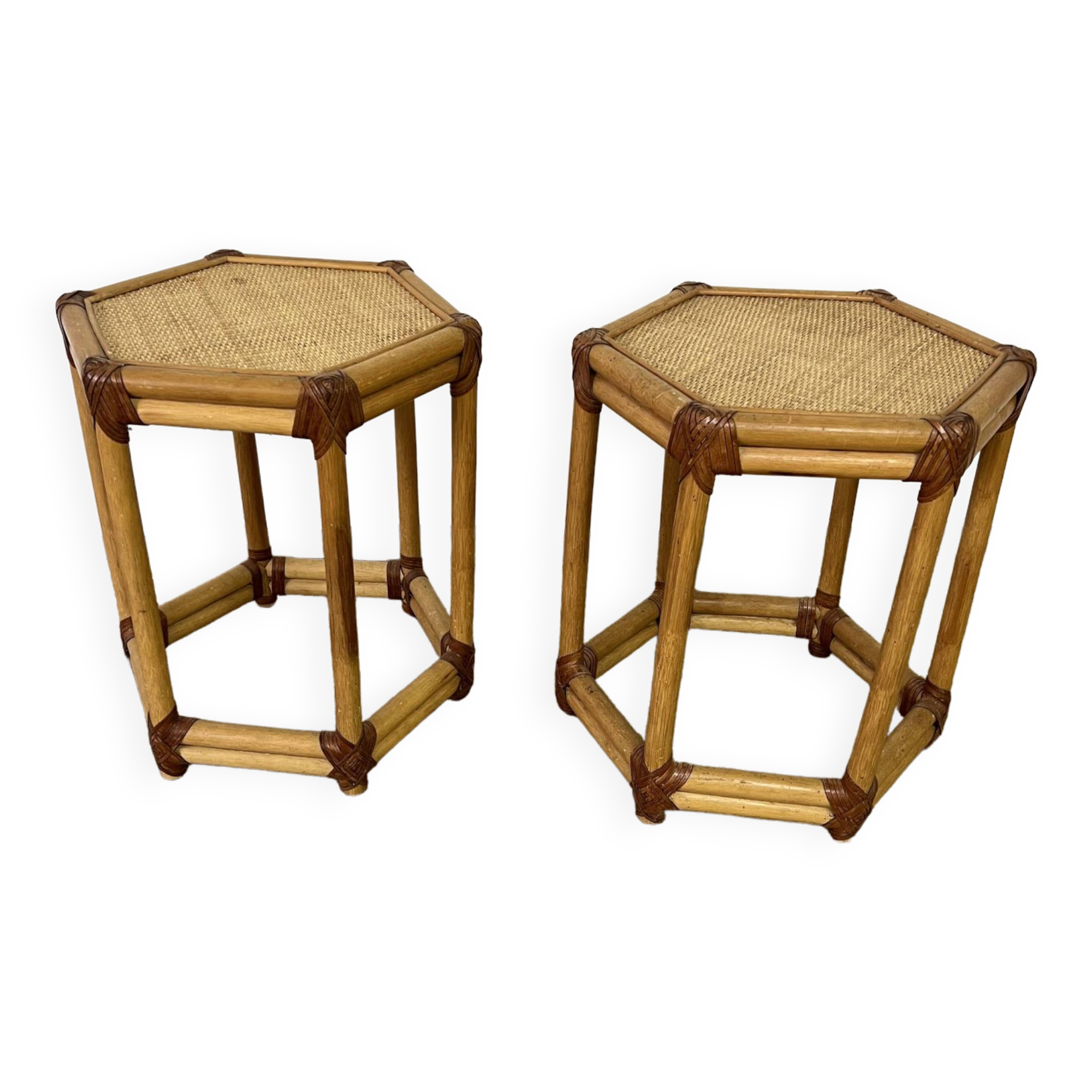 Pair of rattan bedside tables or end tables