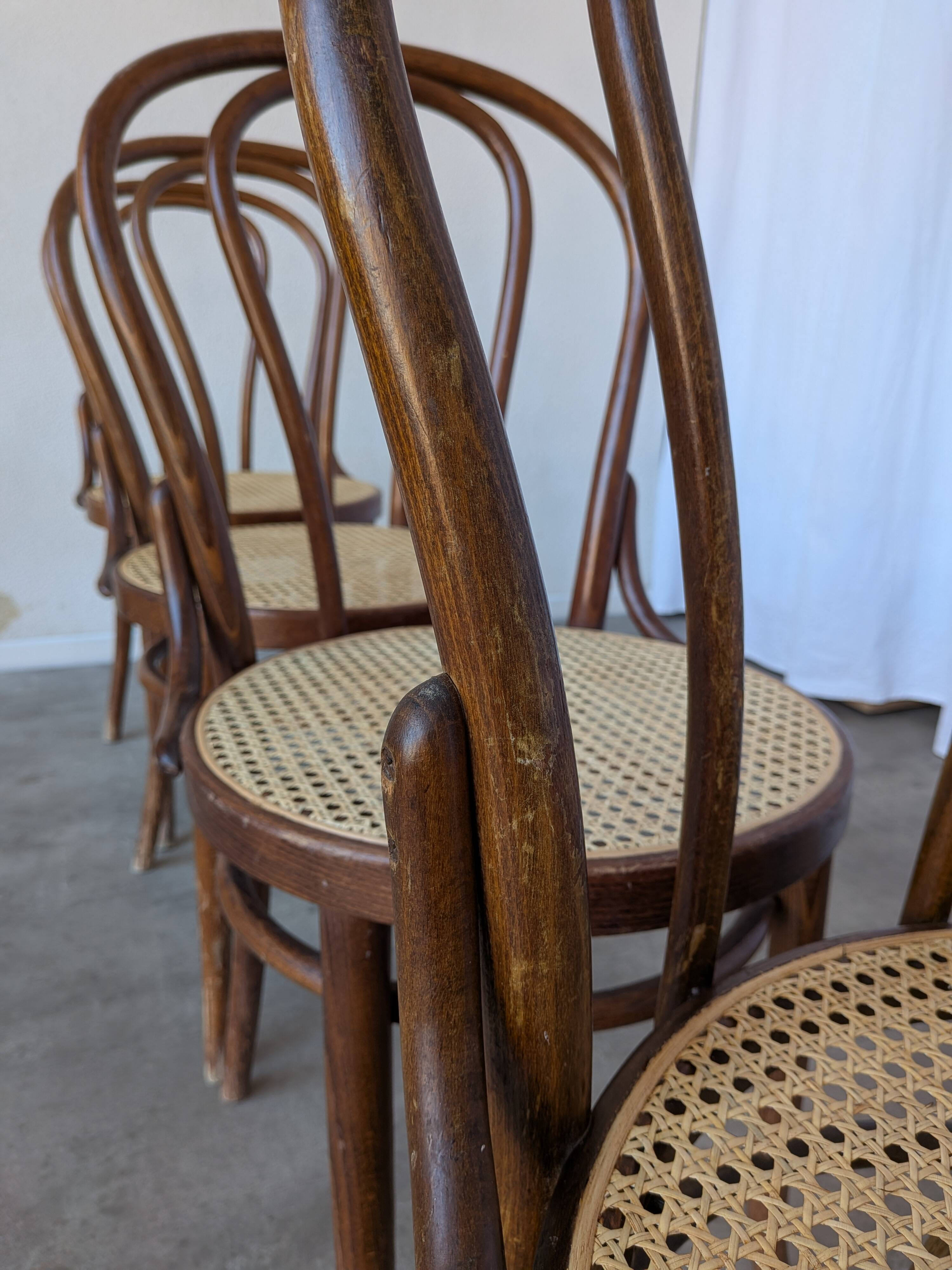 Set of 6 Bentwood Dining Chairs with Cane Seat / Bistro Thonet Style Chairs