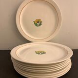9 assiettes plates Salins Terre de Fer, modèle Christian, 1920