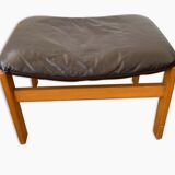 Scandinavian leather and wood ottoman