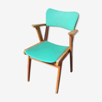 Beech compass and green vinyl foot chair circa 1950