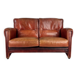 Vintage Thick Leather 2 Seat Sofa, 1980s
