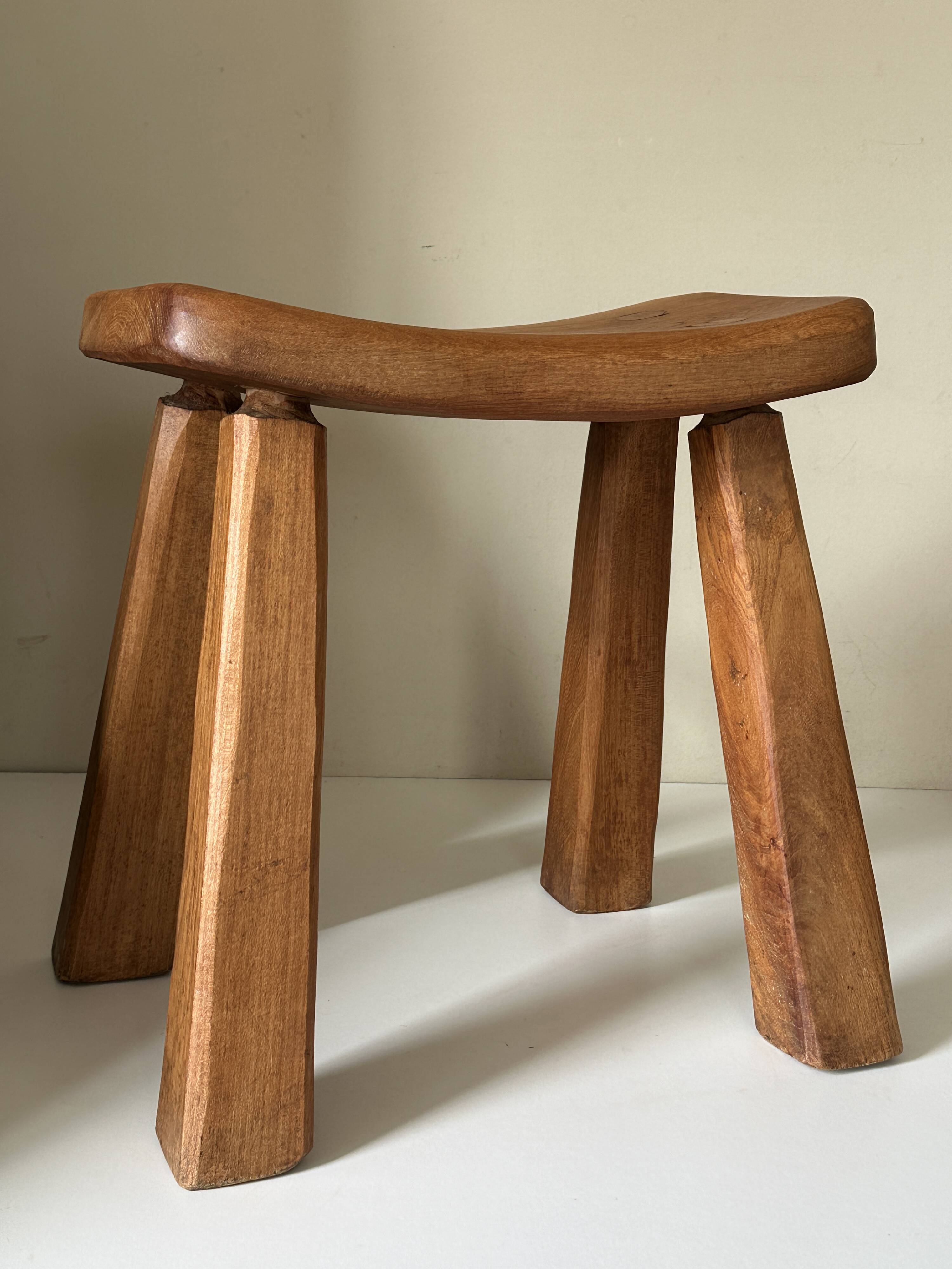 Vintage solid elm stool from the 70s