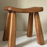 Vintage solid elm stool from the 70s