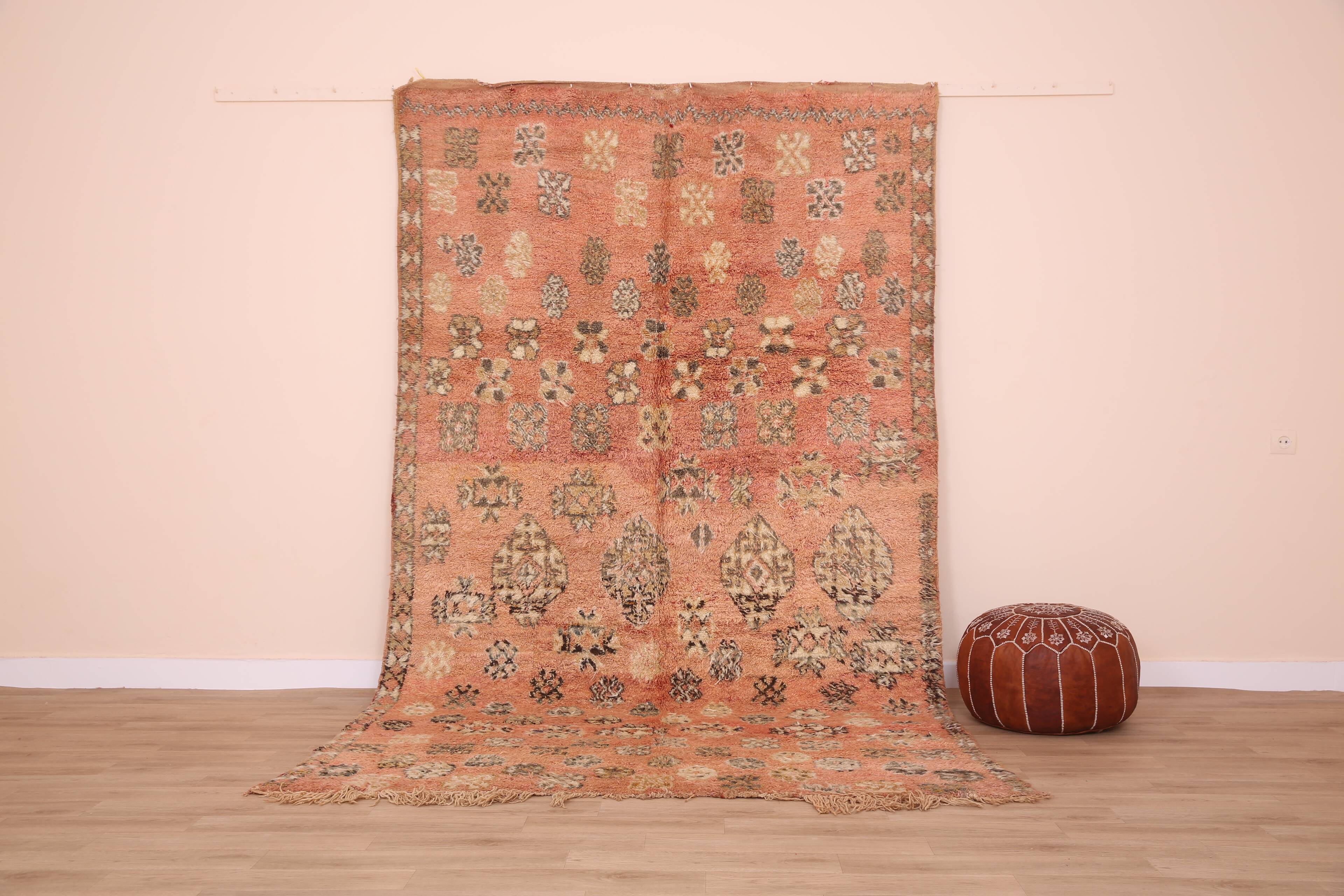 Peach Vintage Moroccan Rug 180 x 305 cm, Berber Wool Rug, Handmade Boho Rug