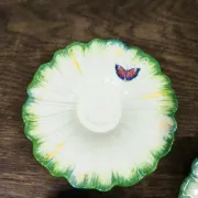 Set of 3 antique Lunéville butterfly saucers / saucers in barbotine.