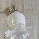 Swan neck wall light in brass, porcelain and opaline - mid 20th century.