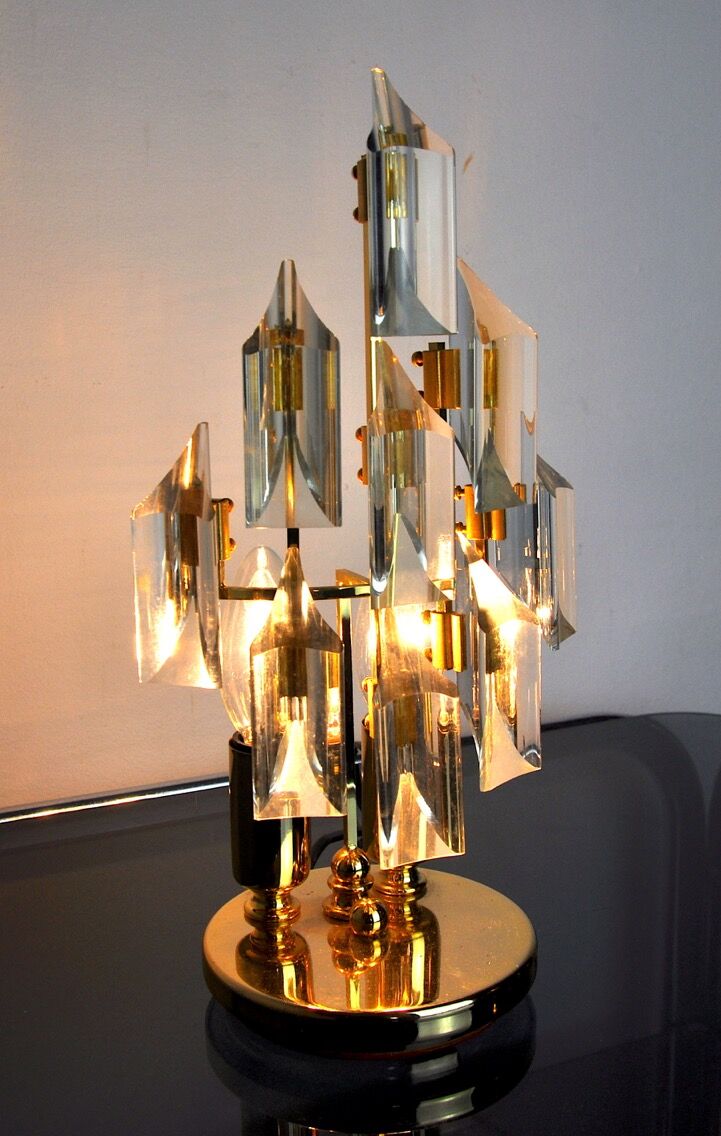 Lamp by Oscar Torlasco for Stilkronen, cut glass Murano, Italy, 1970