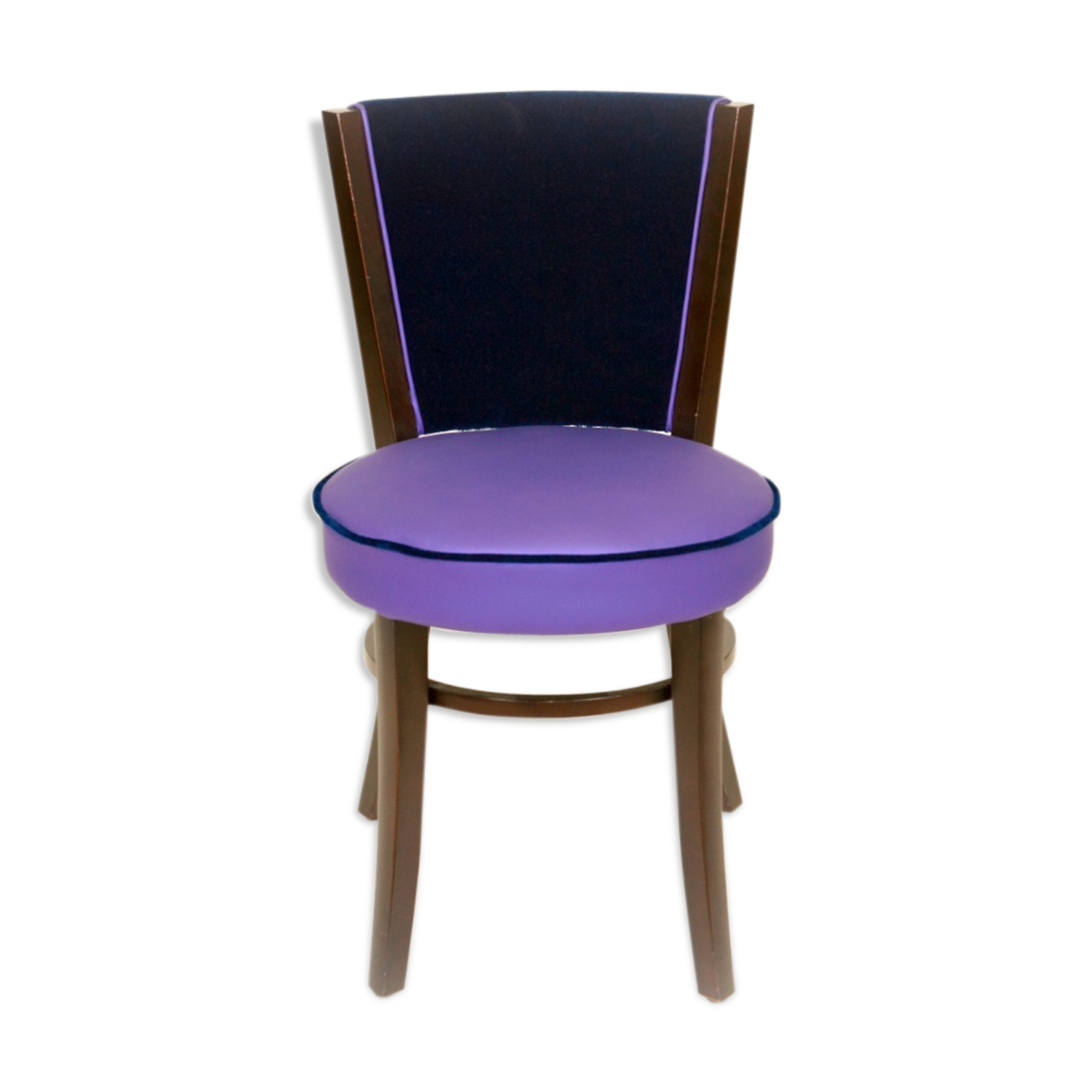 Dual-fabric brewery chair blue tones, round seat springs