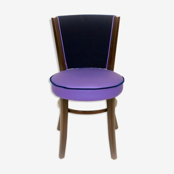Dual-fabric brewery chair blue tones, round seat springs
