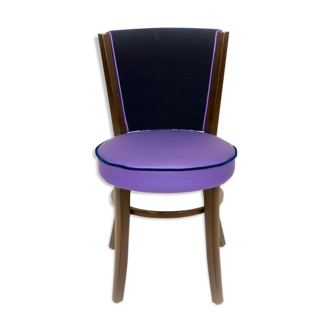 Dual-fabric brewery chair blue tones, round seat springs
