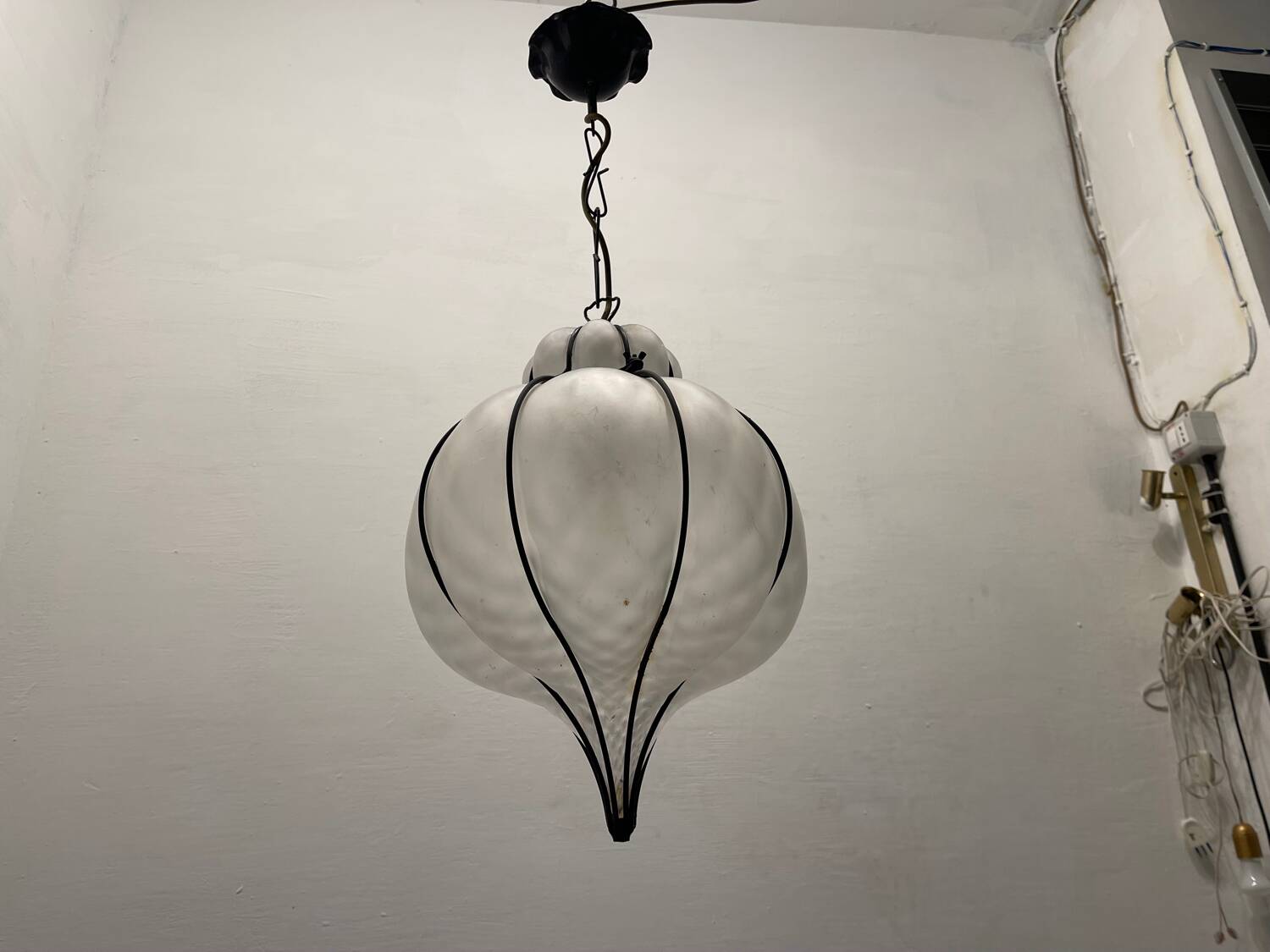 Wrought Iron Murano Glass Light Pendant 1980’s