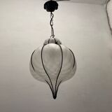 Suspension en fer forgé et verre de Murano des années 1980