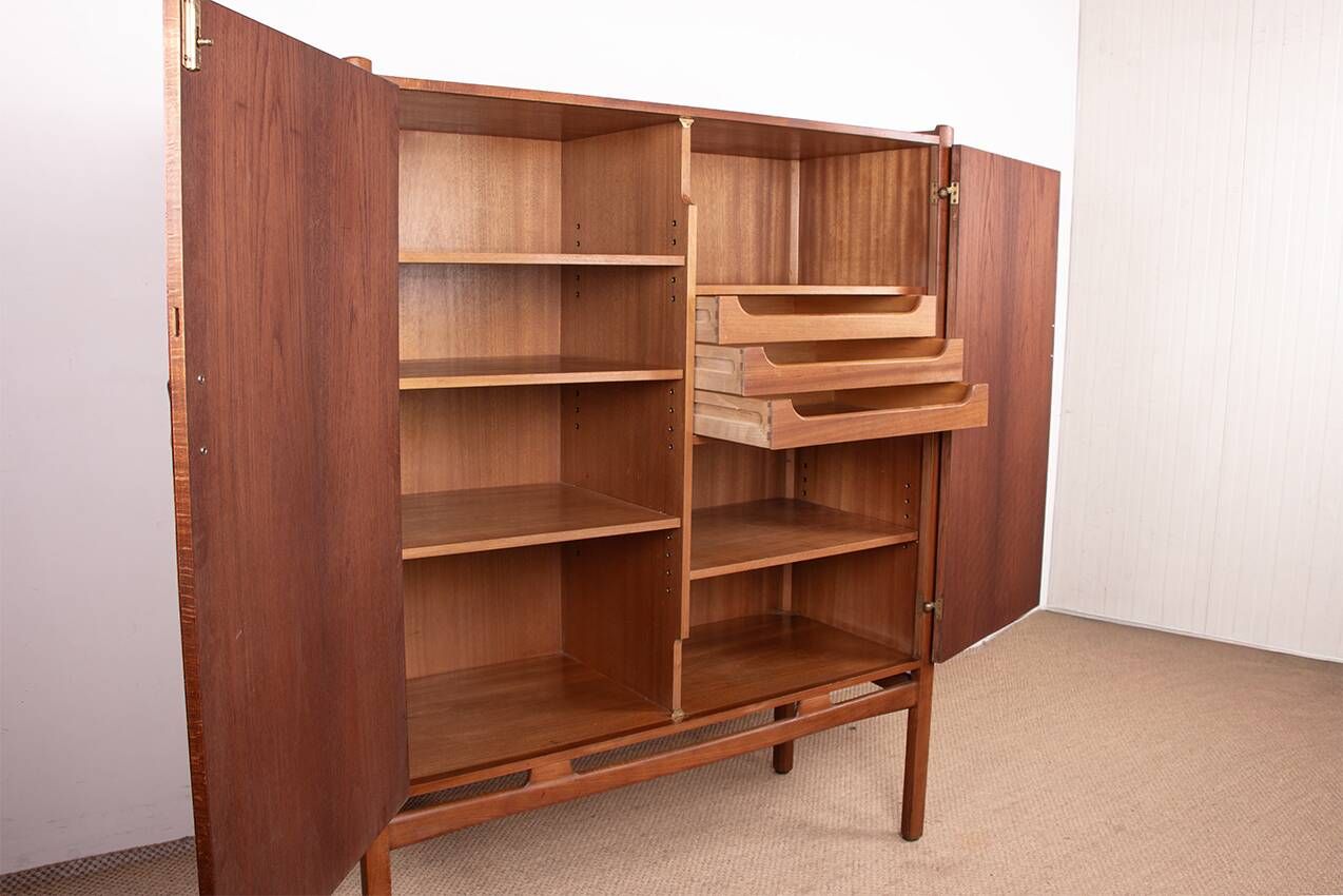 Swedish High Cabinet, Teak, Beech, Brass model Napoli, David Rosen 1960.