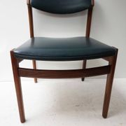 Set of 4 Scandinavian Teak and Green Leatherette Dining Chairs