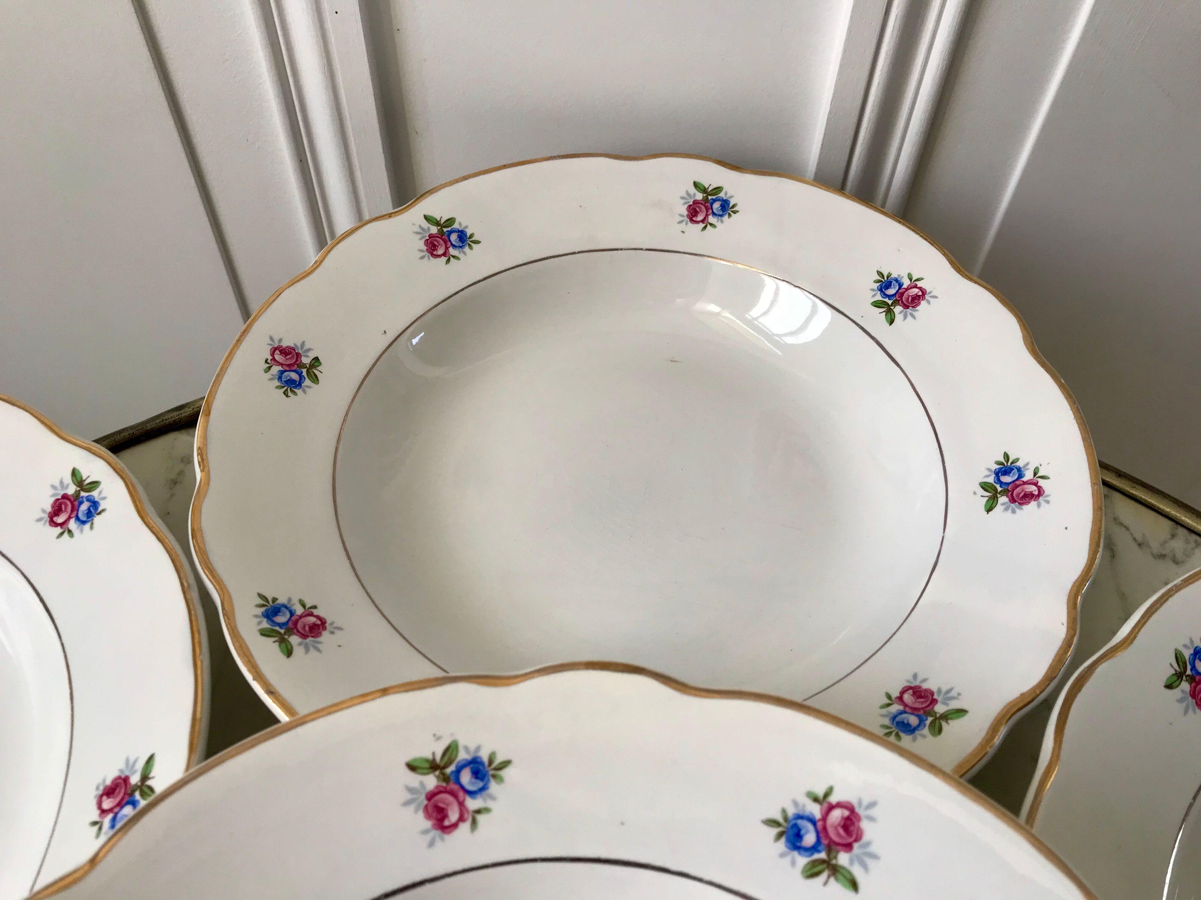 set of 6 hollow plates Digoin Sarreguemines small flowers 50s