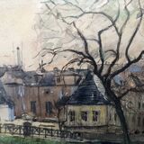 Watercolor on paper: rue des bernardins paris signed rouxel 1944, frame, quai tournelle seine 75
